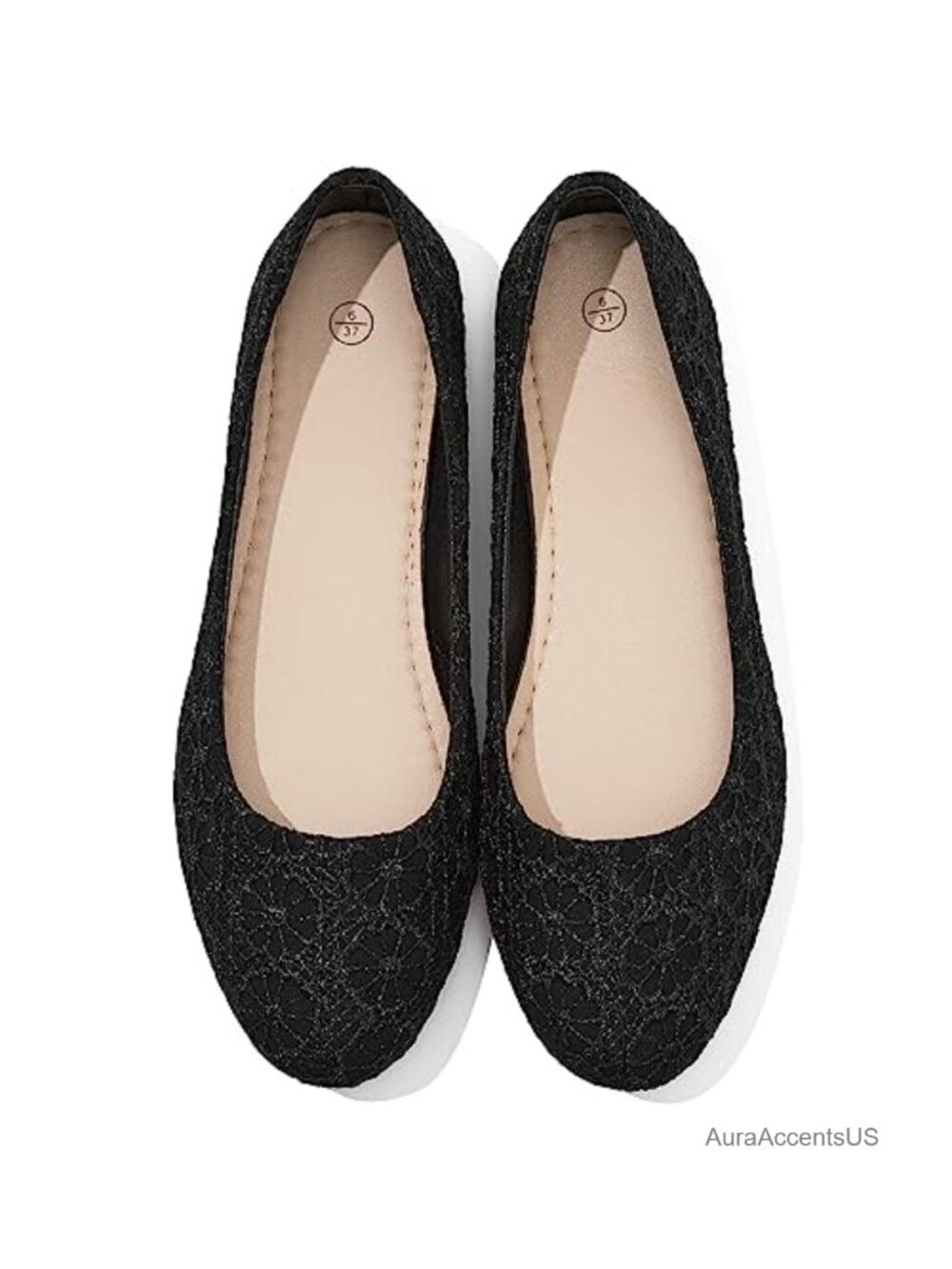 Lace Mesh Ballet Flats Memory Foam Insole Round Toe Foldable Slip On
